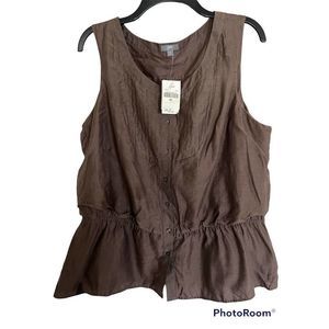 J. JILL NWT Women's Sz XL Peplum Tank Top Brown Flowy Silk Blend Buttons